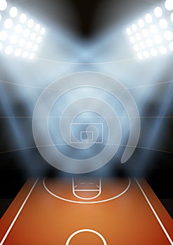 Background for posters night basketball stadium in