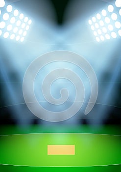 Background for posters night cricket stadium in the spotlight. Vector photo
