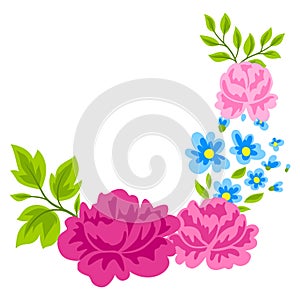 Background with pretty flowers. Beautiful decorative natural plants and leaves.