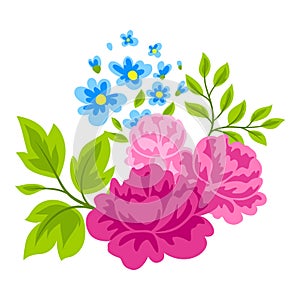 Background with pretty flowers. Beautiful decorative natural plants and leaves.