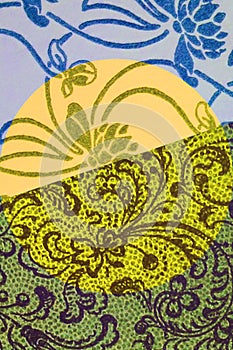 A background of printed patterned paper.