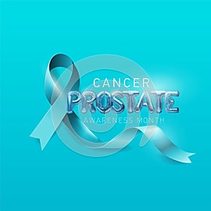 Background of the Prostate Cancer awareness tape. Blue ribbon with letters made of metal balls. Vector illustration
