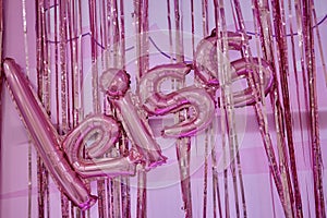 background of purple balloons in the shape of heart. Love concept. Holiday Object, Birthday, Valentines Day, Wedding