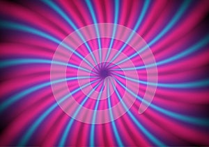 Background with radial twisted pattern rays in blue, and pink