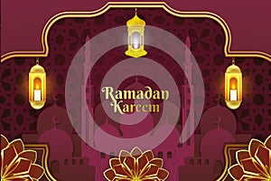 Background Ramadan Islamic red and gold color with ornament flower