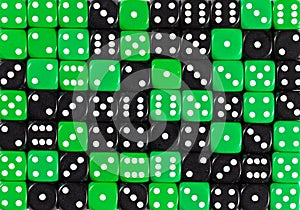 Background of 70 random ordered black and green dices
