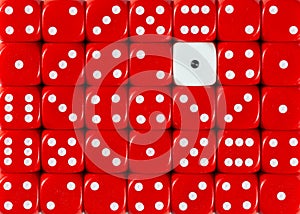Background of random ordered red dices with one white cube