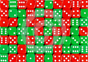 Background of 70 random ordered red and green dices