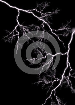Background with realistic lightning and thunderbolts on a black background photo