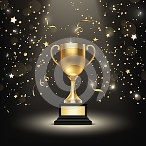 Background with Realistic Vector 3d Blank Golden Shiny Champion Cup. Championship Trophy. Sport Tournament Award, Gold