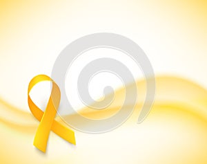 Background with realistic yellow ribbon. World childhood cancer awareness symbol, vector illustration.