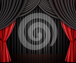 Background with red and black theatre curtain