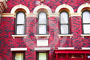 Background of red brick wall pattern texture.
