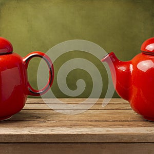 Background with red tea pot