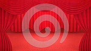 Background with red theatre curtain., 3D rendering.