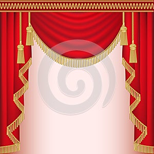 background with red velvet curtain with tassels