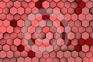 Background of redish hexagons with relief and shadows, photo