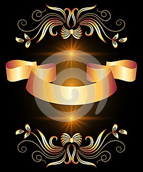 Background with ribbon and golden ornament