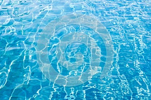 Background of rippled pattern of clean water in blue swimming po