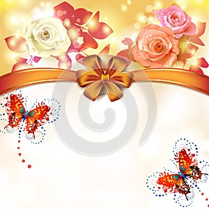 Background roses with butterflies