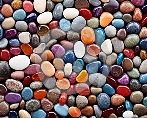 The background is round pebbles with multicolored rounded shiny small stones.
