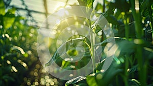 In the background rows of solar panels catch the suns rays powering the sustainable biofuel farm and contributing to the