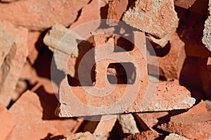 Rubble of broken red bricks