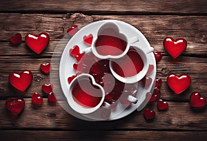 background rustic wooden cups shaped red drink Heart