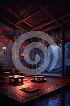 The background for Samurai gaming art environments. (Illustration, Generative AI