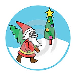 Background santa claus with christmas tree in modern style minimalism