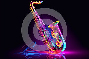 Background with saxophone neon effect. Jazz concert. A poster of a musical performance. International Jazz Day