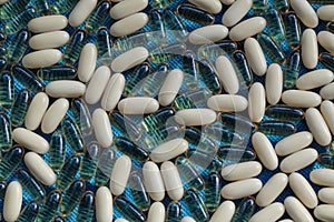 Background with a scattering of pills