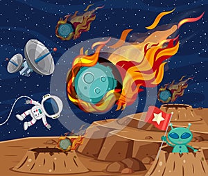 Background scene with asteroid flying in the space