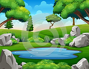 Background scene with waterhole in the middle of nature