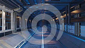 background of Sci Fi Modern Futuristic Spaceship Tunnel Corridor gate, 3D illustration rendering