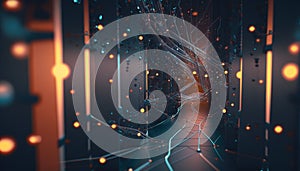 Background - Sci-Fi Network with Wireframe Robot on Cloud Backdrop - ai generated