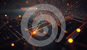 Background - Sci-Fi Network with Wireframe Robot on Cloud Backdrop - ai generated