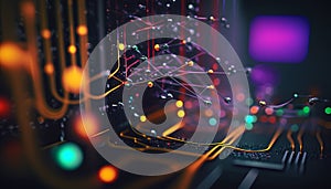 Background - Sci-Fi Network with Wireframe Robot on Cloud Backdrop - ai generated