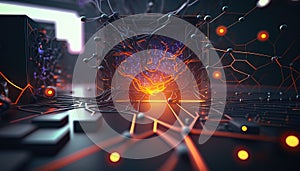 Background - Sci-Fi Network with Wireframe Robot on Cloud Backdrop - ai generated