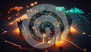 Background - Sci-Fi Network with Wireframe Robot on Cloud Backdrop - ai generated