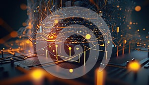 Background - Sci-Fi Network with Wireframe Robot on Cloud Backdrop - ai generated