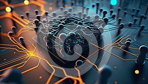 Background - Sci-Fi Network with Wireframe Robot on Cloud Backdrop - ai generated