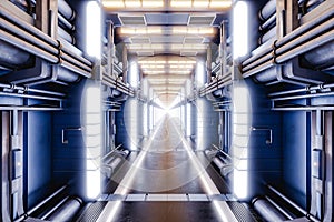 Background Science fiction interior. Sci-fi corridors. 3d rendering