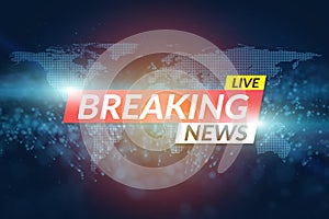 Background screen saver on breaking news. Breaking news live template on digital world map background.