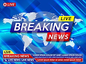 Background screen saver on breaking news. Breaking news live on world map on the blue background