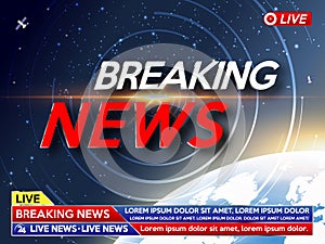 Background screen saver on breaking news. Breaking news live on world map on the blue background