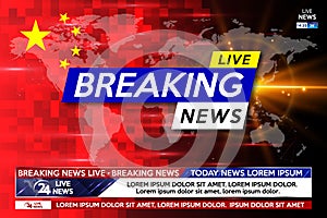 Background screen saver on breaking news. Virus coming from China. Coronavirus attacks the whole world. Breaking news release