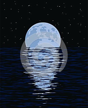 Background of sea and full moon at night. vector