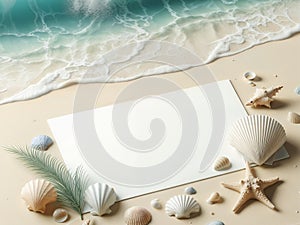 Background with sea shells and sand. AI