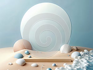 Background with sea shells and sand. AI